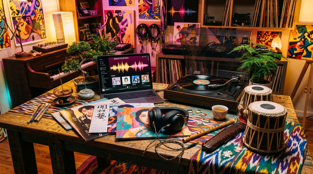 Rectangle-shaped Asian music editorial scene